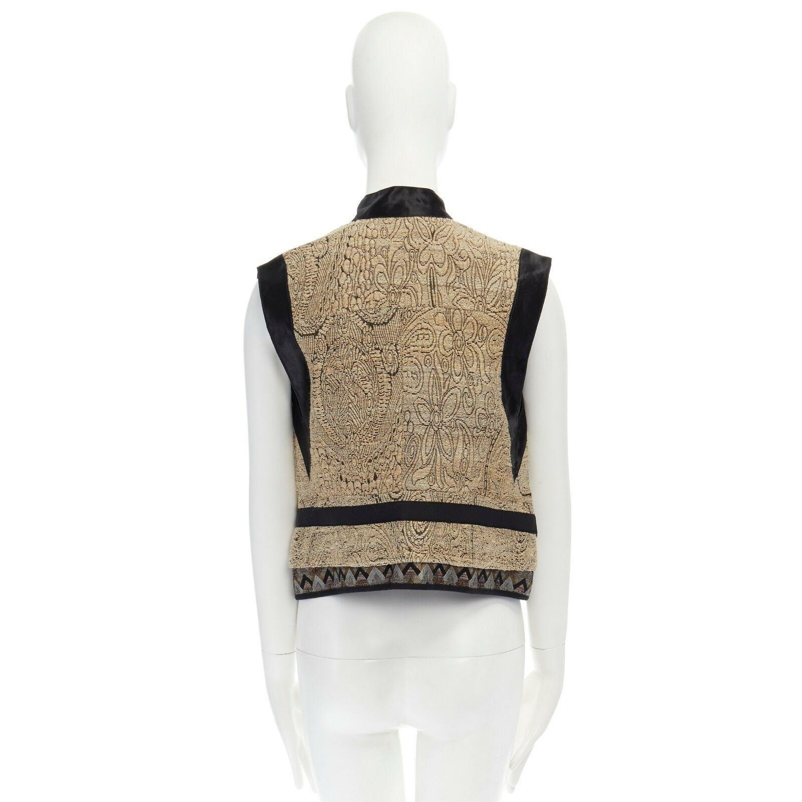 Brown DRIES VAN NOTEN SS15 gold ethnic embroidered brocade harness vest top FR36 S
