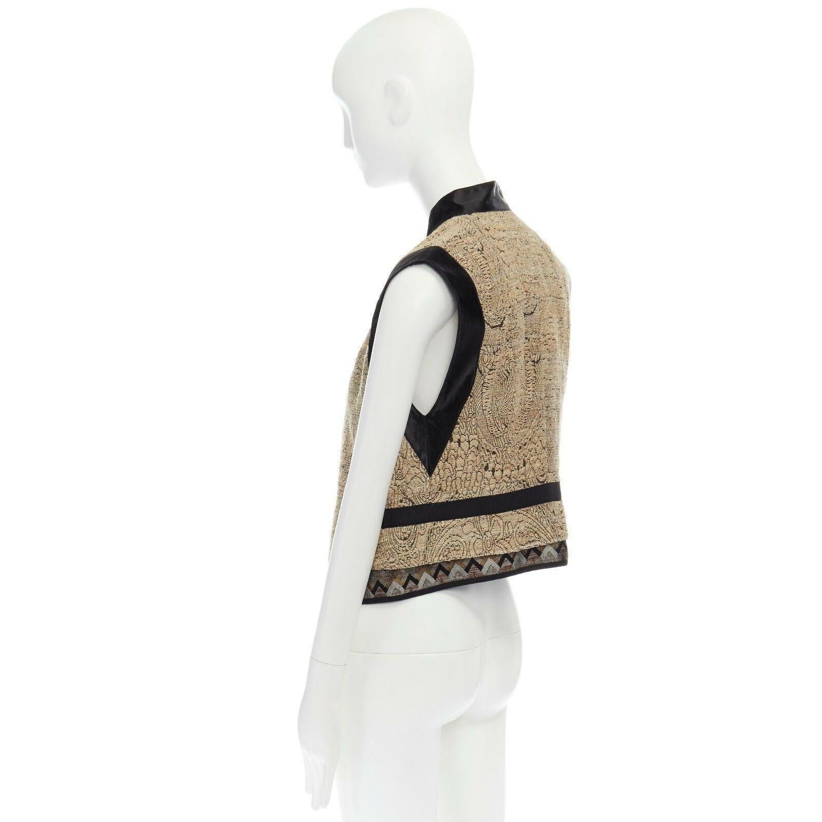Women's DRIES VAN NOTEN SS15 gold ethnic embroidered brocade harness vest top FR36 S
