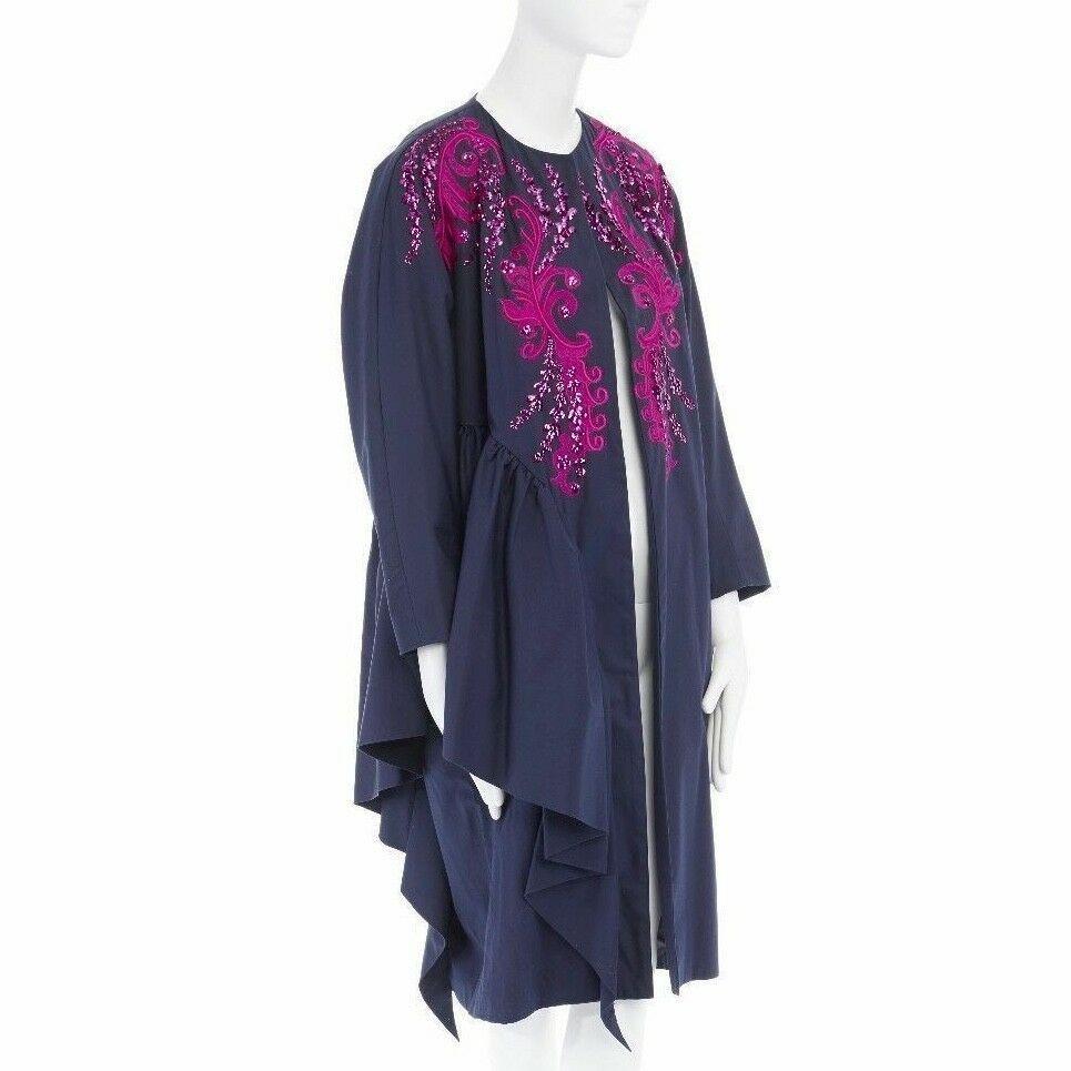 DRIES VAN NOTEN SS16 Ruth pink embroidered blue ruffle topper coat FR38 US4 S In Good Condition In Hong Kong, NT