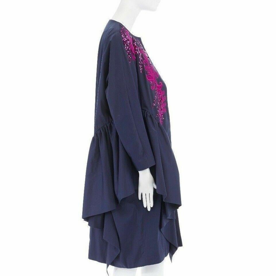 Women's DRIES VAN NOTEN SS16 Ruth pink embroidered blue ruffle topper coat FR38 US4 S
