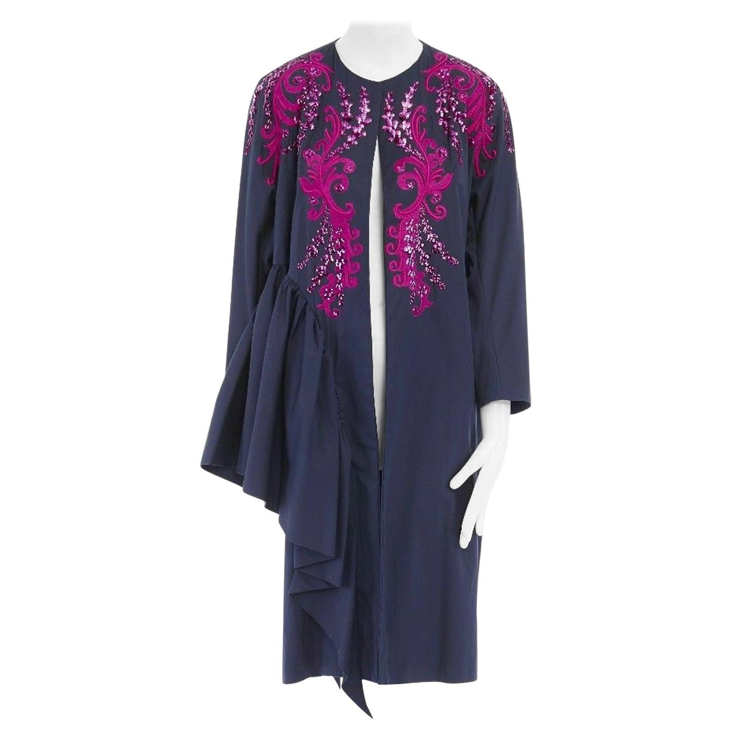 DRIES VAN NOTEN SS16 Ruth pink embroidered blue ruffle topper coat FR38 US4 S