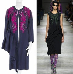 DRIES VAN NOTEN SS16 Cappotto topper con volant ricamato rosa Ruth blu FR40 M.
