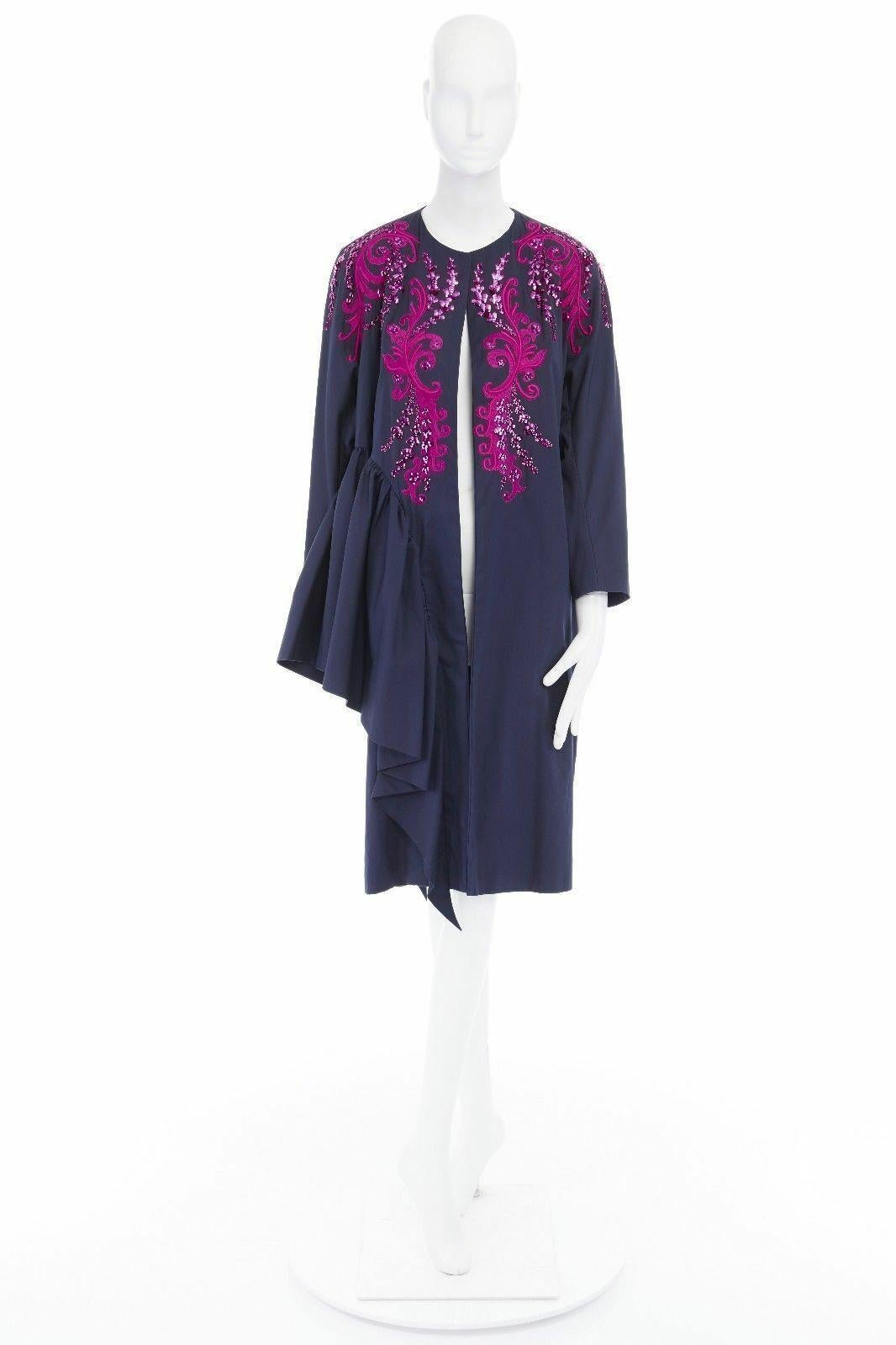 DRIES VAN NOTEN SS16 Ruth pink embroidered blue ruffle topper coat FR40 US8 M In Good Condition In Hong Kong, NT