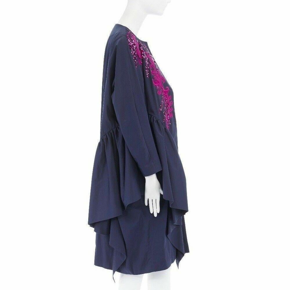 DRIES VAN NOTEN SS16 Ruth pink embroidered blue ruffle topper coat FR40 US8 M 1
