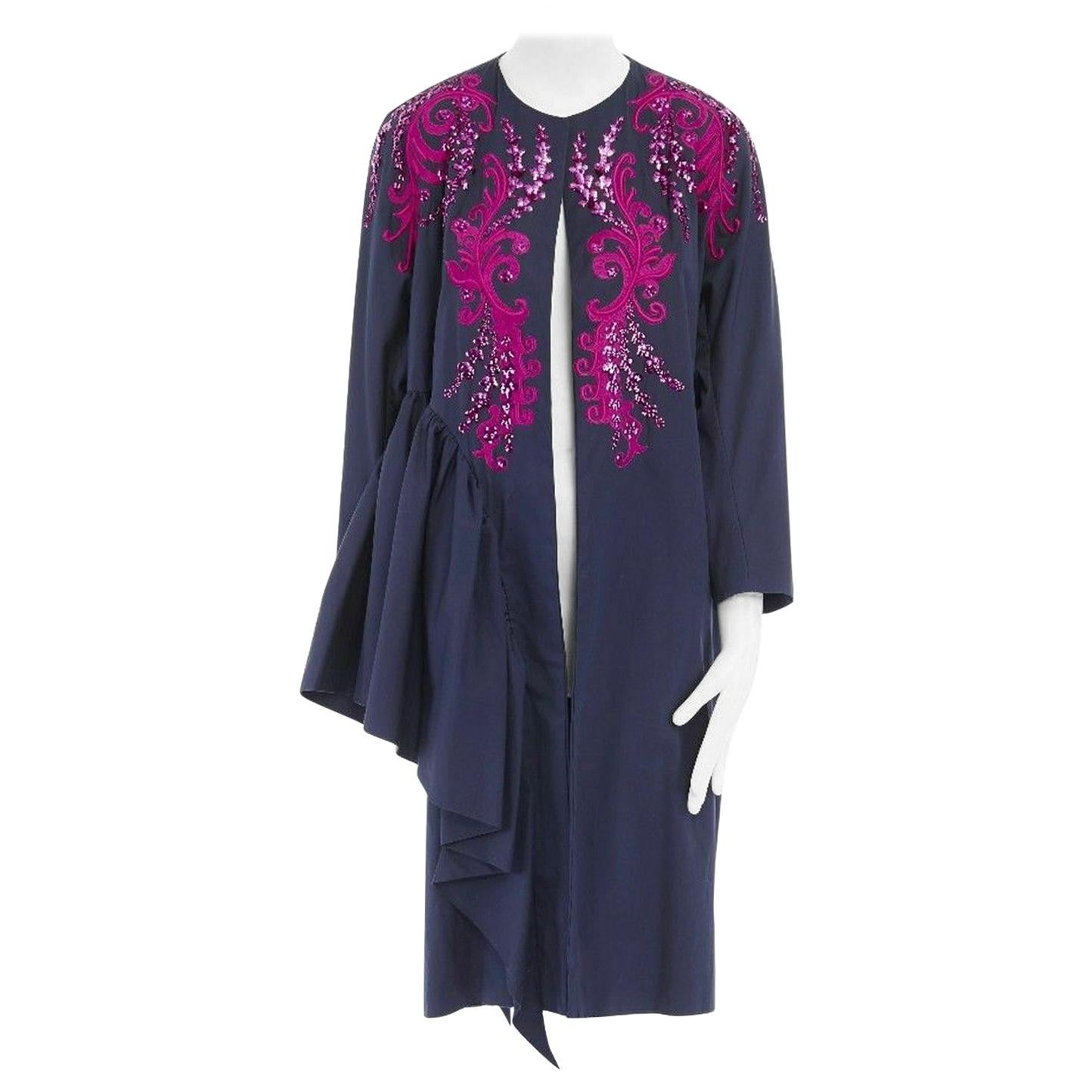 DRIES VAN NOTEN SS16 Ruth pink embroidered blue ruffle topper coat FR40 US8 M