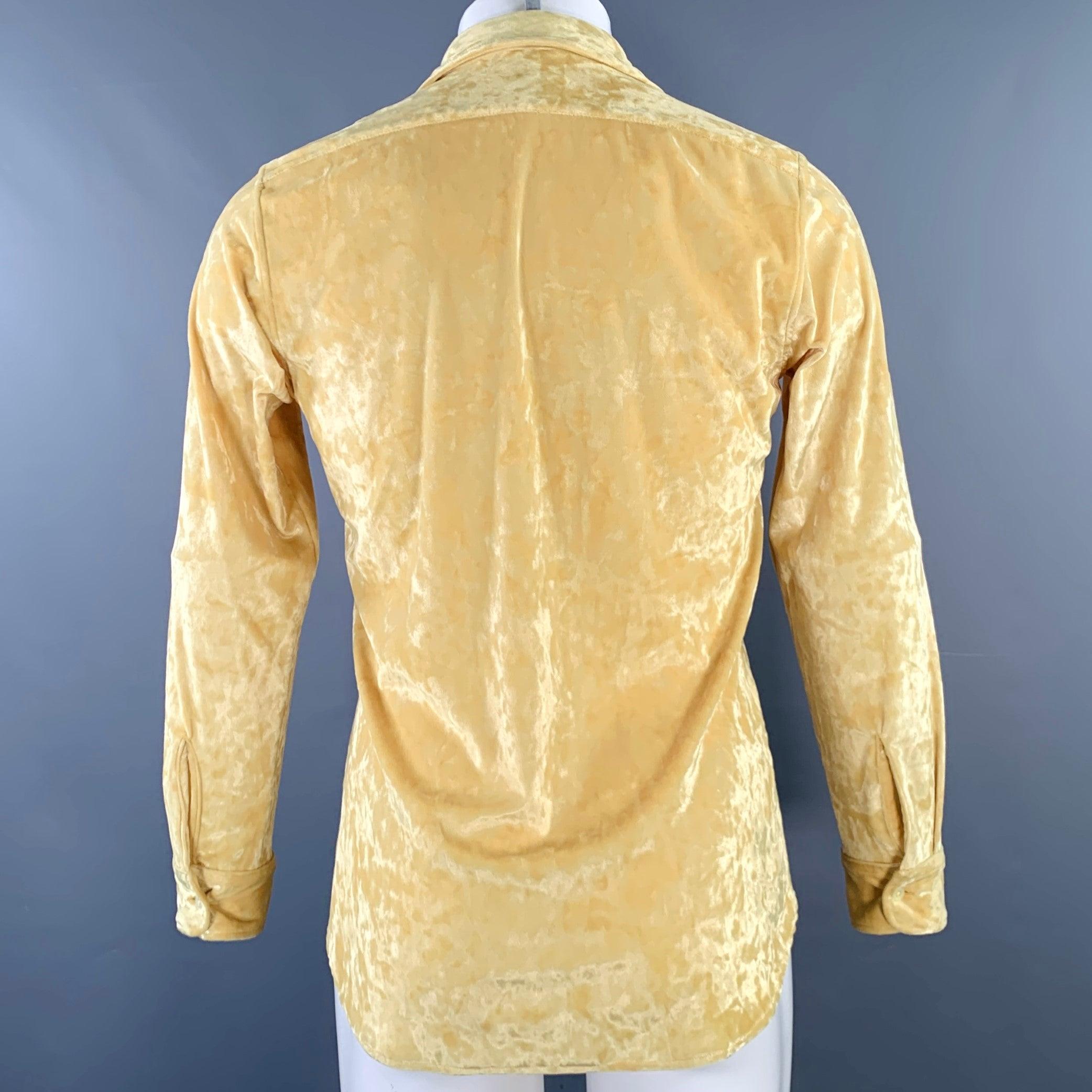DRIES VAN NOTEN SS2020 Size 38 Yellow Velvet Polyester Blend Long Sleeve Shirt In Excellent Condition In San Francisco, CA