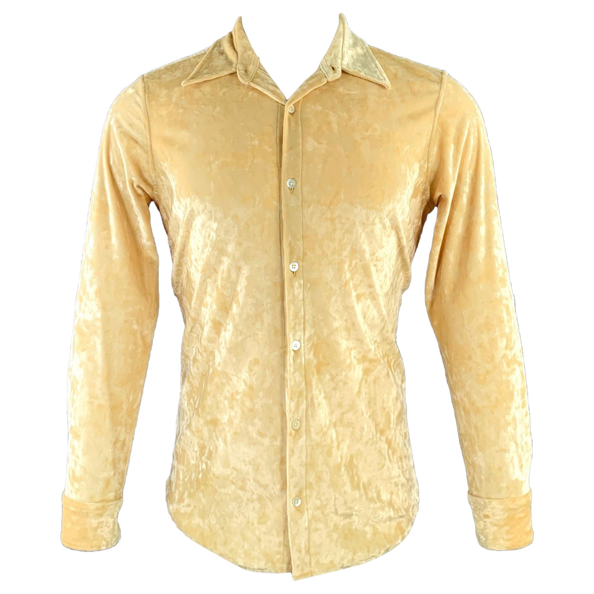 DRIES VAN NOTEN SS2020 Size 38 Yellow Velvet Polyester Blend Long Sleeve Shirt
