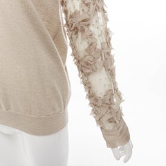 DRIES VAN NOTEN stone cashmere silk ruffle sheer sleeves V-neck sweater S