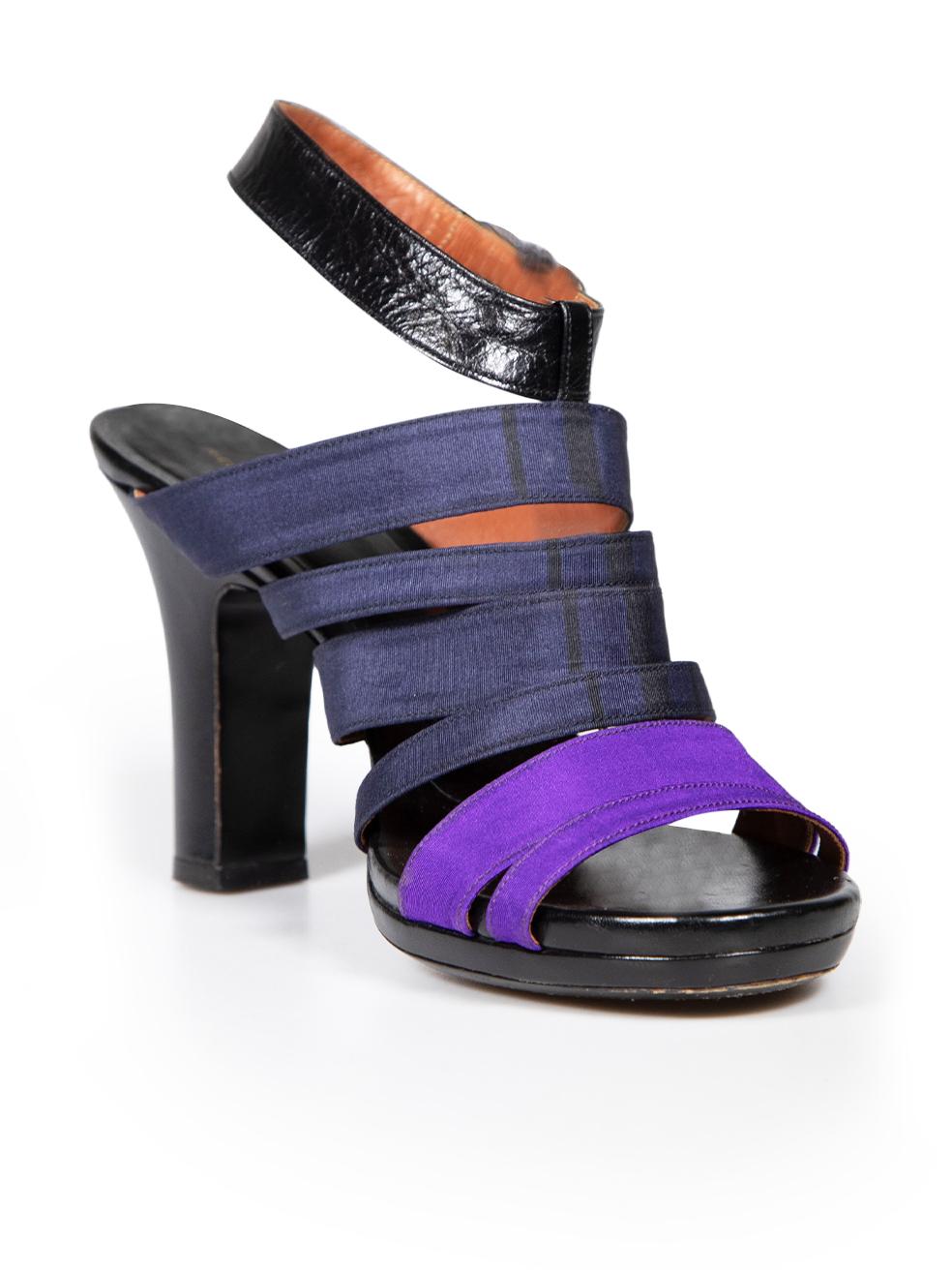 CONDITION is Very good. Minimal wear to sandals is evident. Minimal wear to rear heel where indents and scratch marks is seen on this used Dries Van Noten designer resale item.
 
 
 
 Details
 
 
 Multicolour- purple, navy, black
 
 Cloth
 
