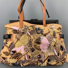 DRIES VAN NOTEN Tan Embroidered Detachable Black Leather Shoulder Combo Handbag