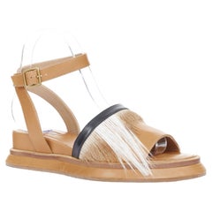 DRIES VAN NOTEN tan leather calf hair two tone ankle strap flat sandal EU36.5