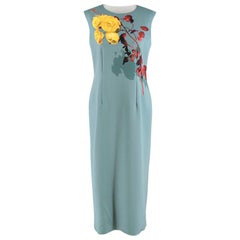 Used Dries Van Noten Teal Floral-print stretch-jersey midi dress - Size US8