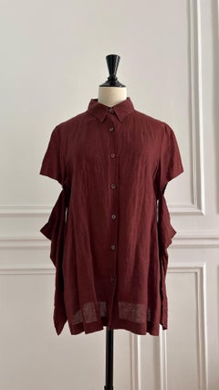 Dries Van Noten Terracotta Linen Shirt with Sleeve Cutout 1990s