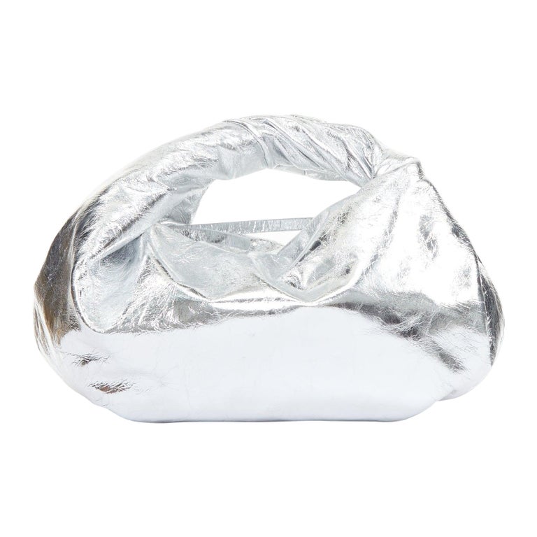 DRIES VAN NOTEN Twist silver metallic textured leather top handle