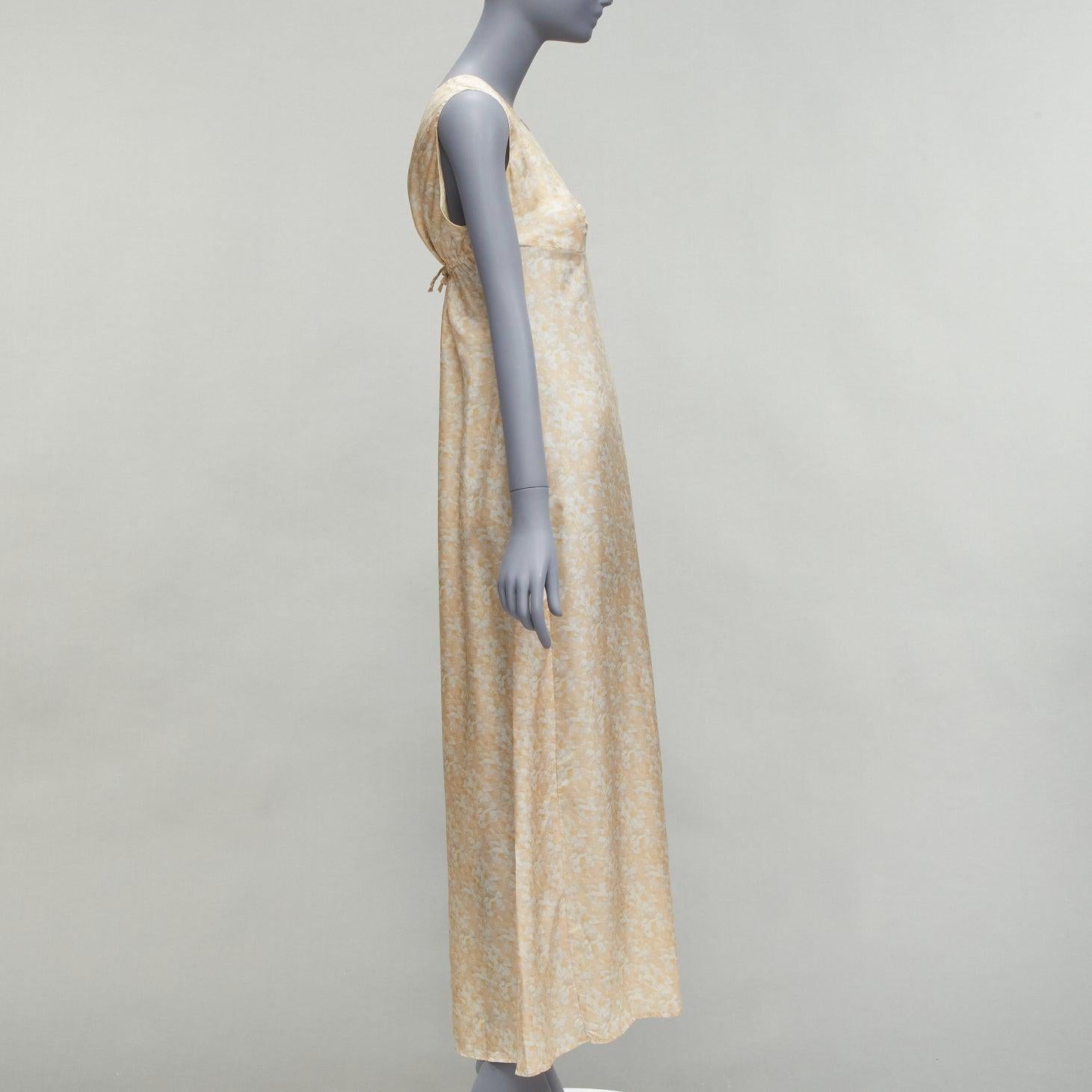 DRIES VAN NOTEN Vintage 100% silk beige daisy print midi dress FR38 M In Excellent Condition In Hong Kong, NT