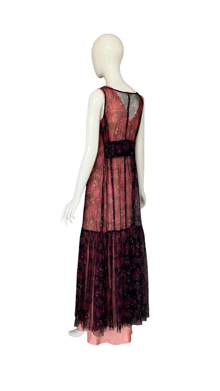 Dries van Noten Vintage 90s Two Piece Dress Set Mesh Overlay and Bias Cut  Slip at 1stDibs