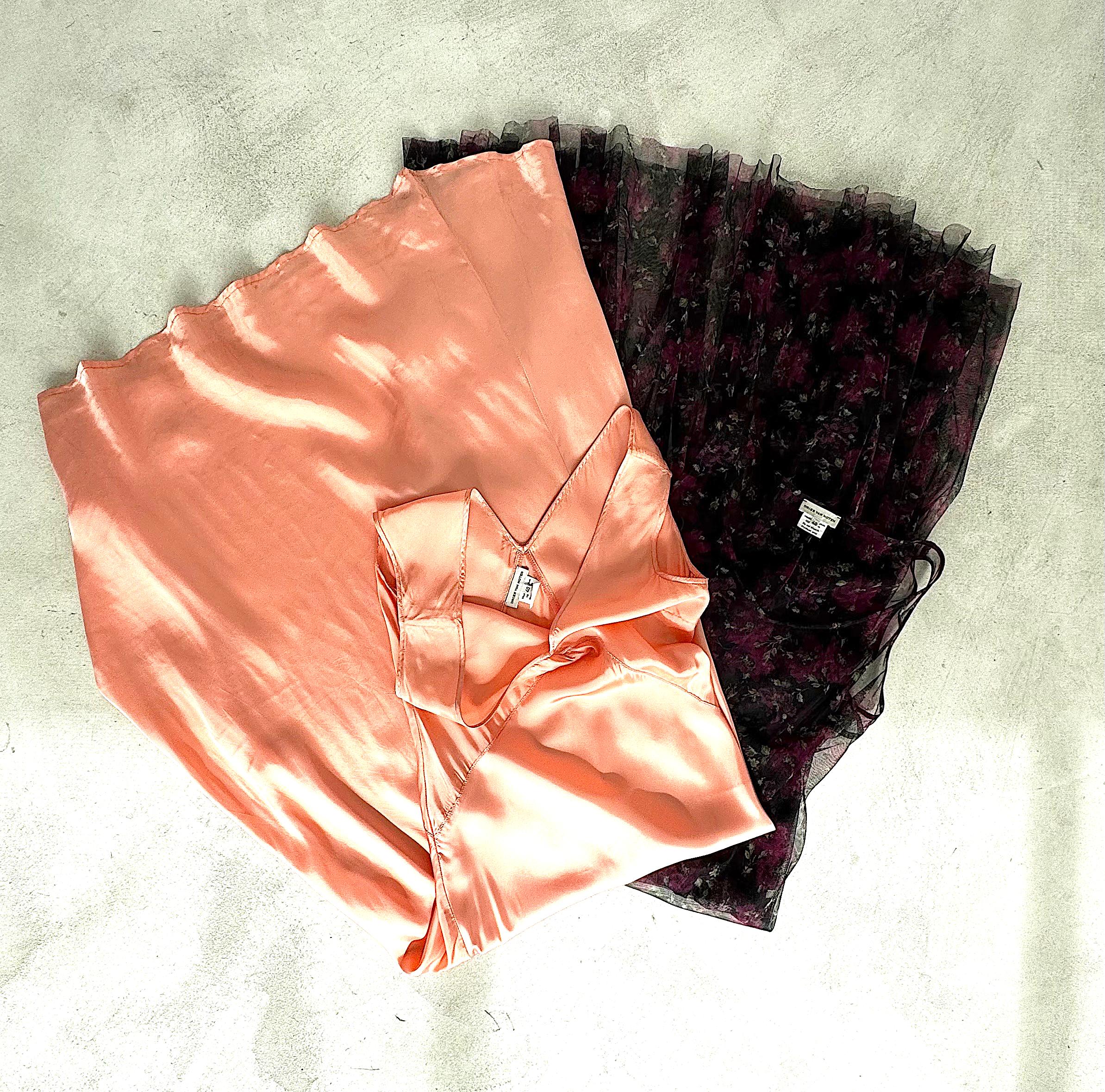 Dries van Noten Vintage 90s Two Piece Dress Set Mesh Overlay & Bias Cut Slip 7