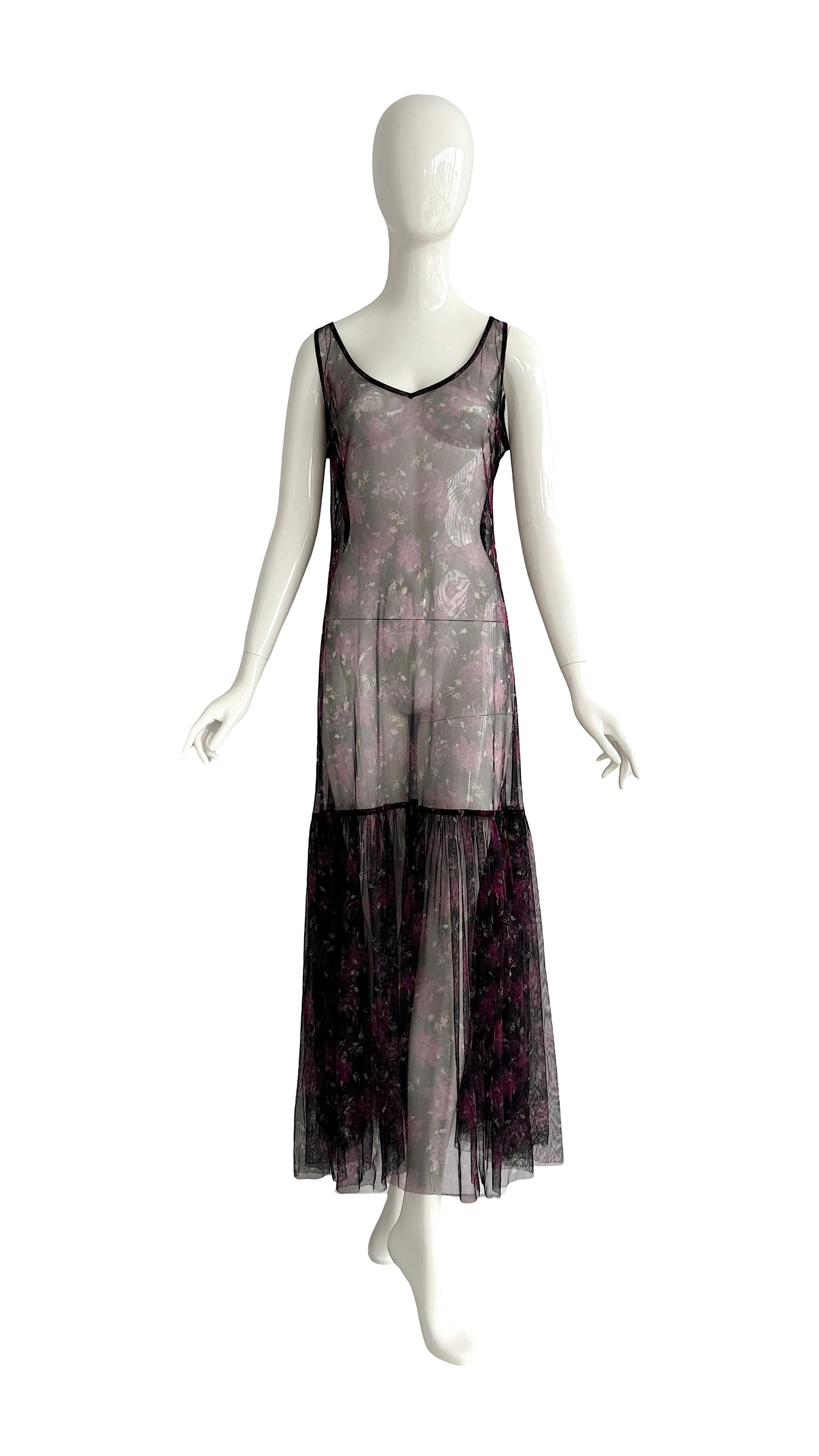 Dries van Noten Vintage 90s Two Piece Dress Set Mesh Overlay & Bias Cut Slip In Excellent Condition In Antwerpen, Vlaams Gewest