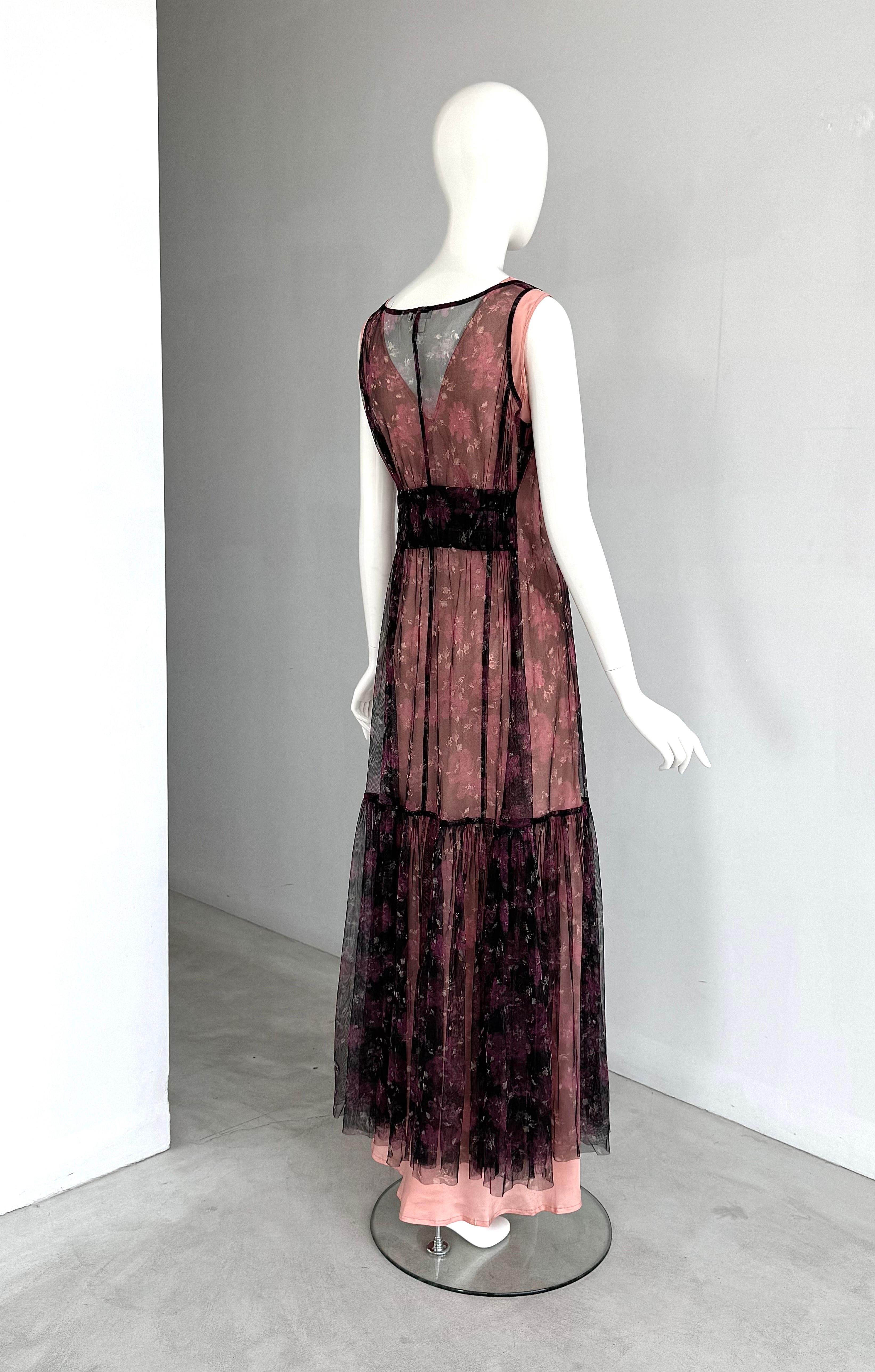 Dries van Noten Vintage 90s Two Piece Dress Set Mesh Overlay & Bias Cut Slip 14