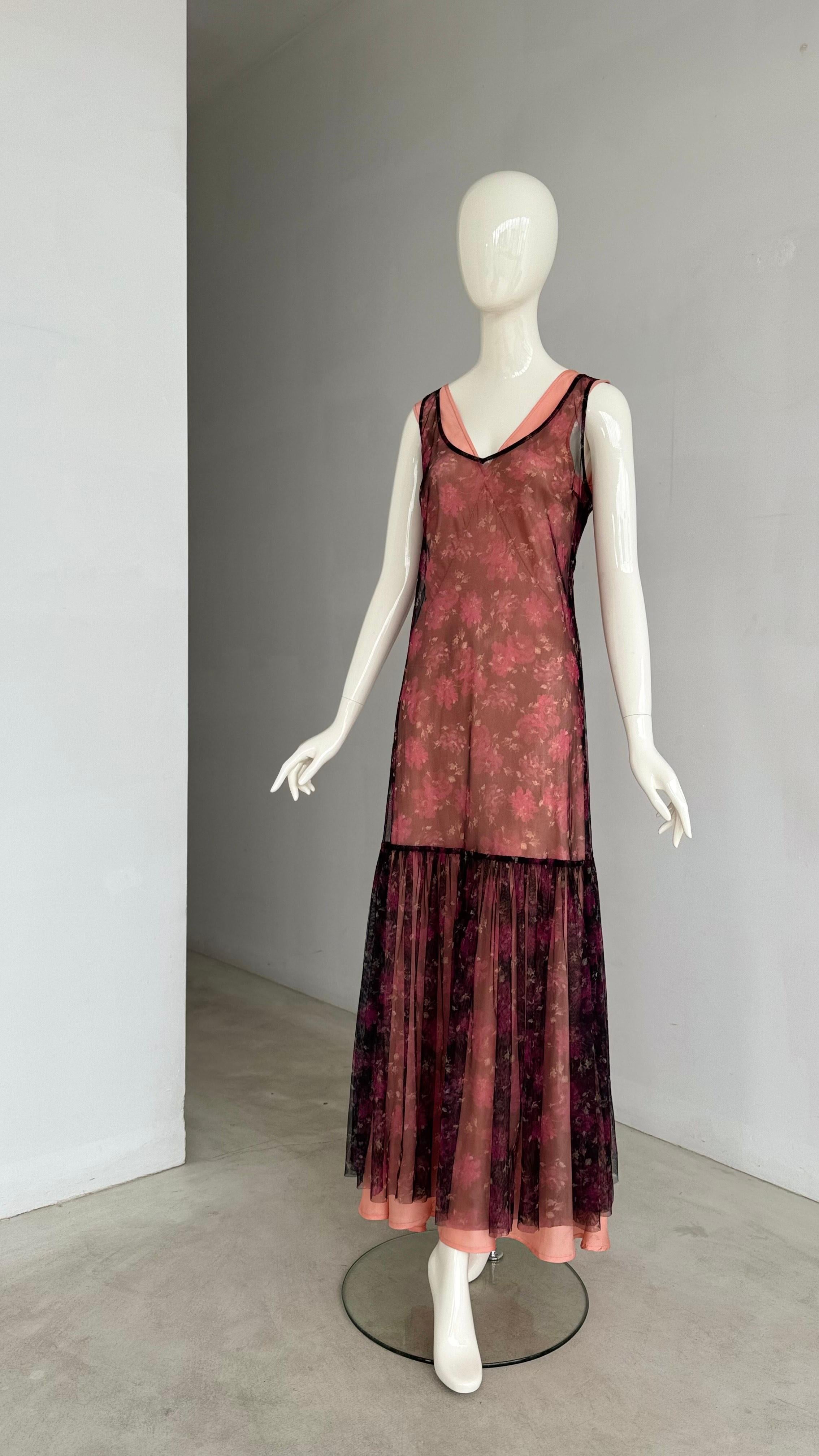 Dries van Noten Vintage 90s Two Piece Dress Set Mesh Overlay & Bias Cut Slip 15