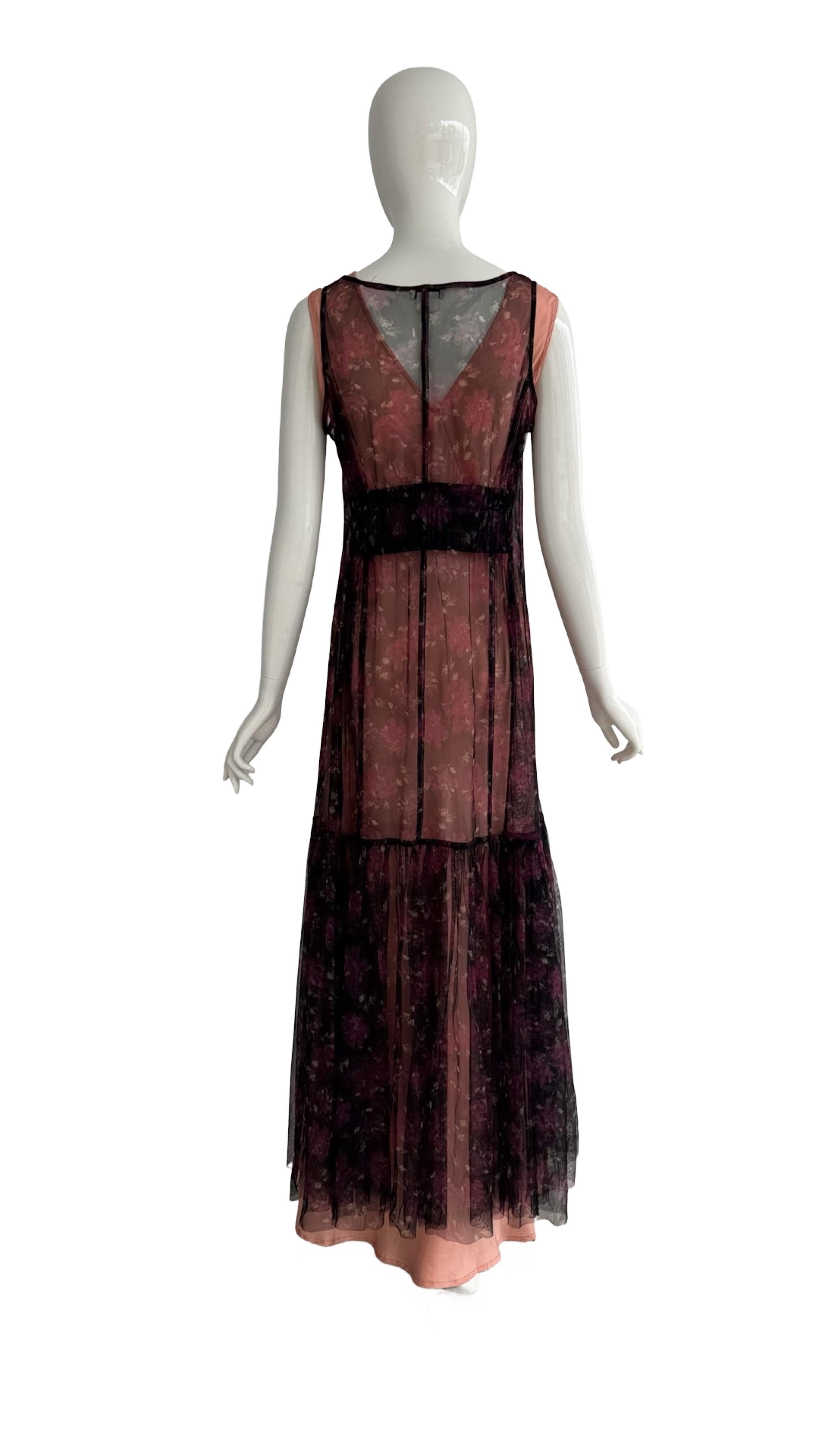 Dries van Noten Vintage 90s Two Piece Dress Set Mesh Overlay & Bias Cut Slip 3