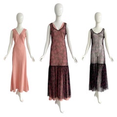 Dries van Noten Vintage 90s Two Piece Dress Set Mesh Overlay & Bias Cut Slip