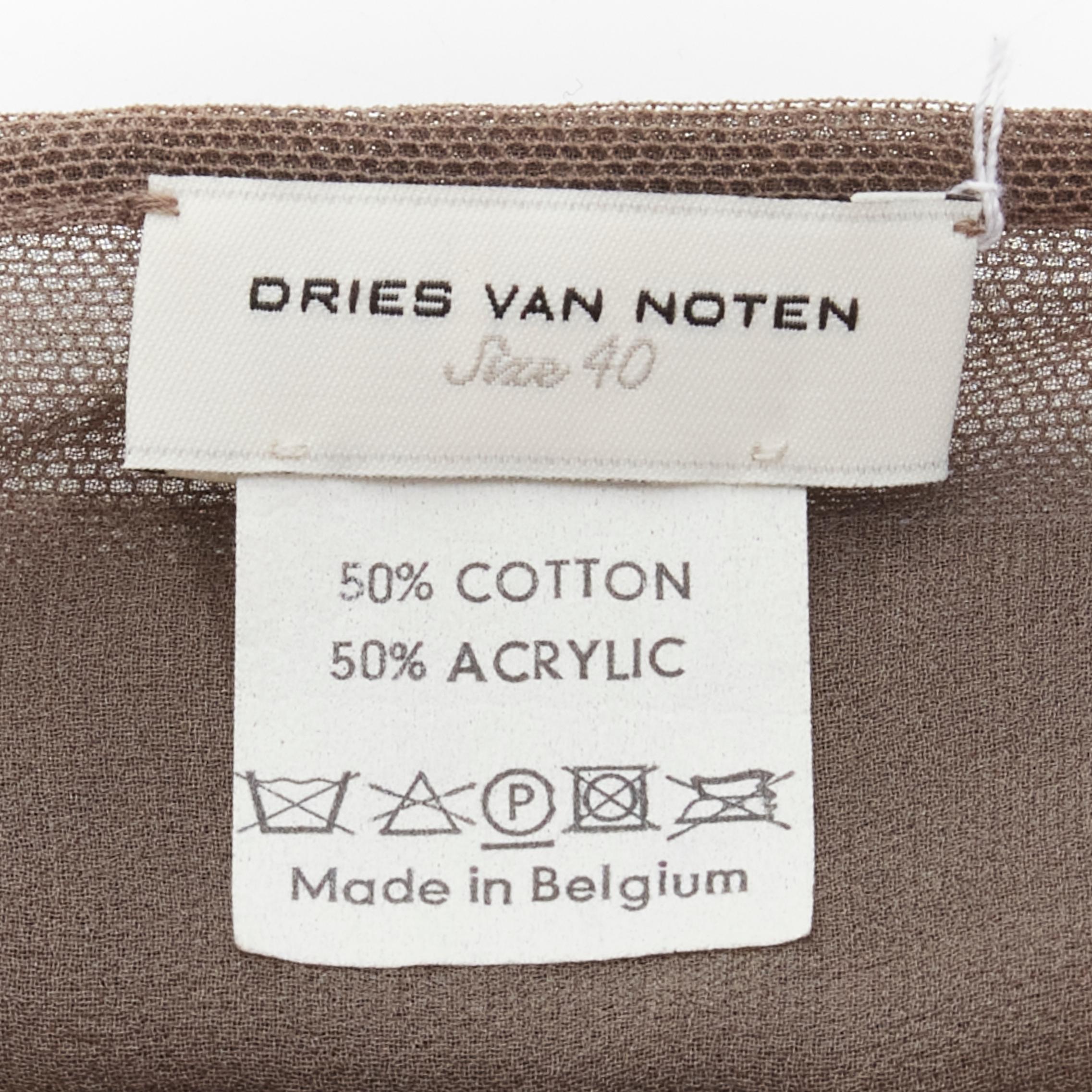DRIES VAN NOTEN Vintage brown mesh floral embodiery self tie wrap skirt FR40 M 1