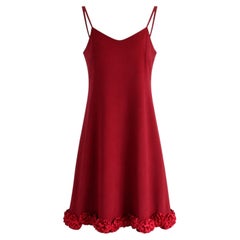 Dries Van Noten Vintage Fall 1999 Red Rose Rosette Trim Dress