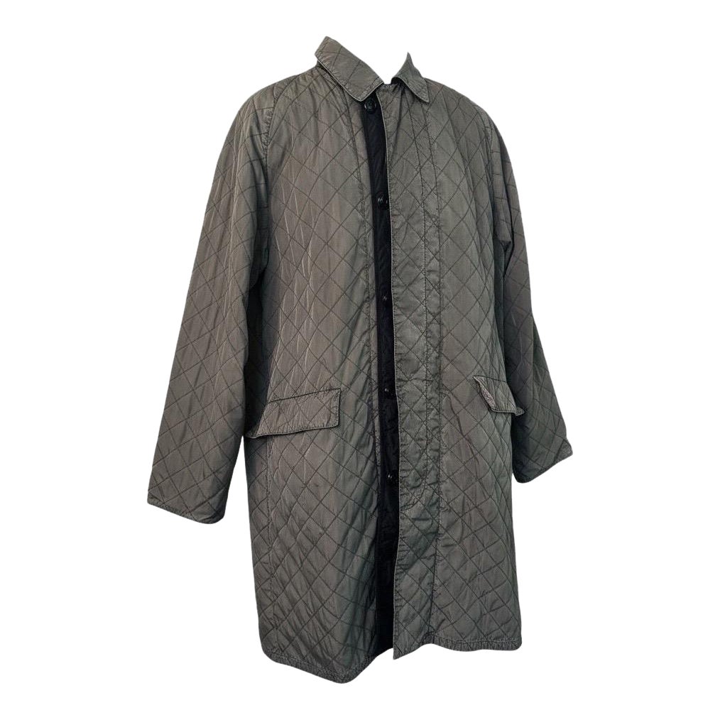 Dries Van Noten Vintage Grey Quilted Overcoat size EU 50 Layered Winter Button For Sale