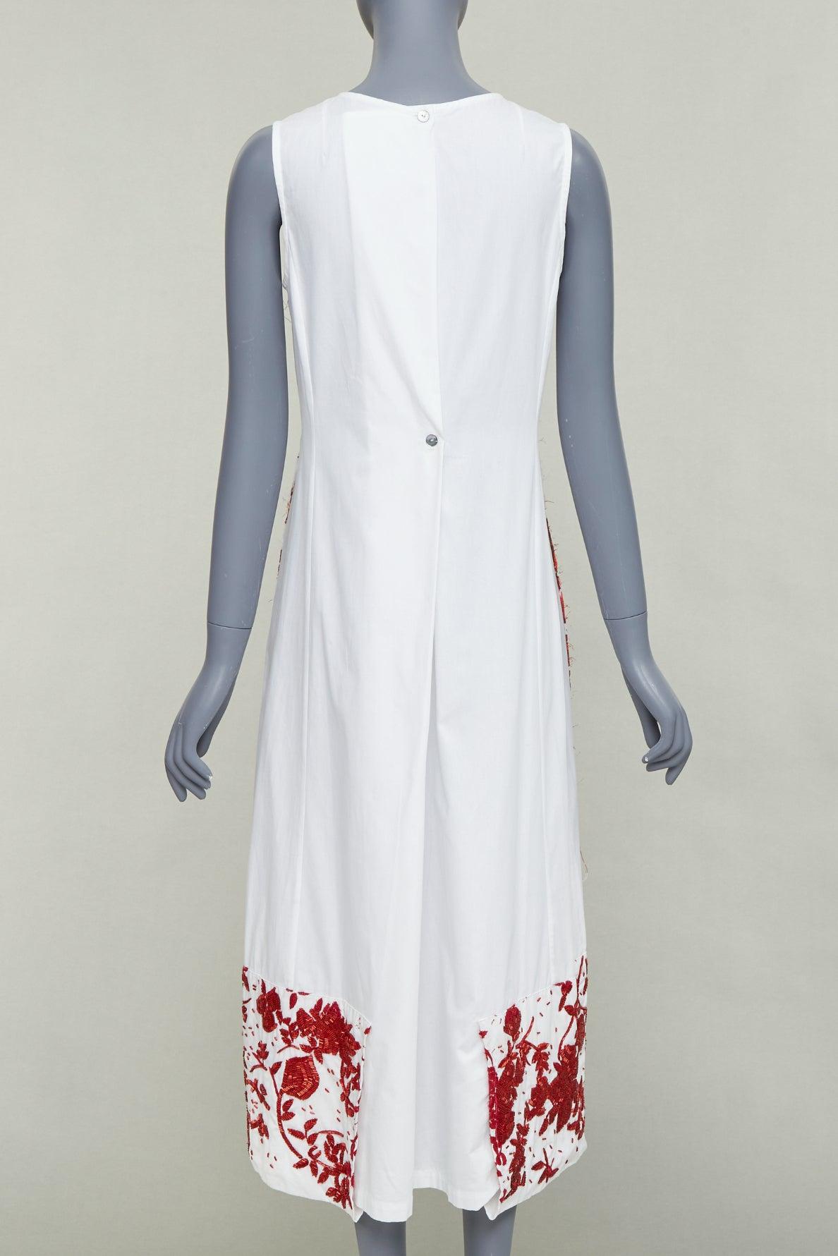 Women's DRIES VAN NOTEN Vintage linen red floral beaded print midi tent dress FR38 M For Sale