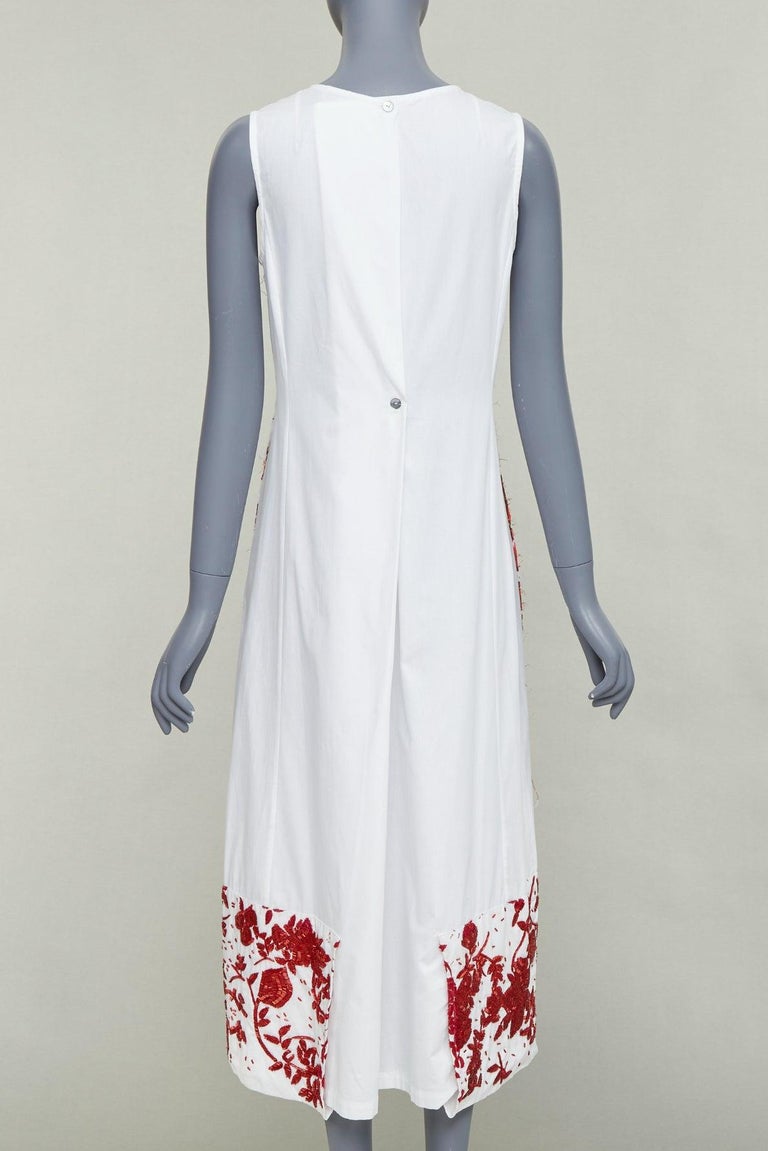 DRIES VAN NOTEN Vintage linen red floral beaded print midi tent dress FR38  M at 1stDibs