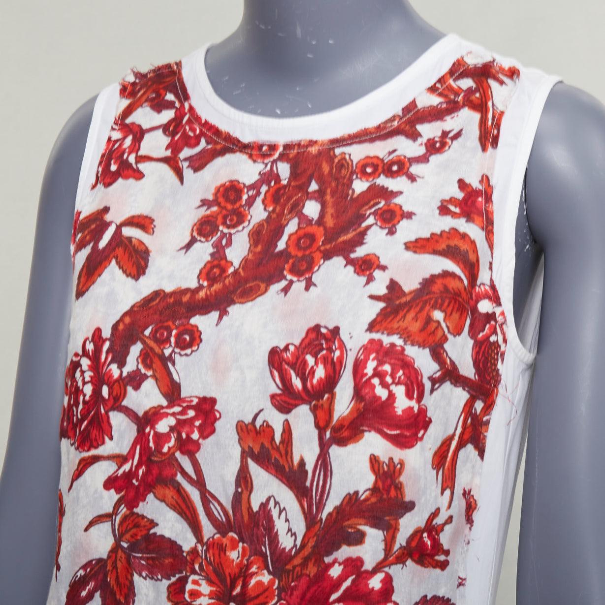 DRIES VAN NOTEN Vintage linen red floral beaded print midi tent dress FR38 M For Sale 1