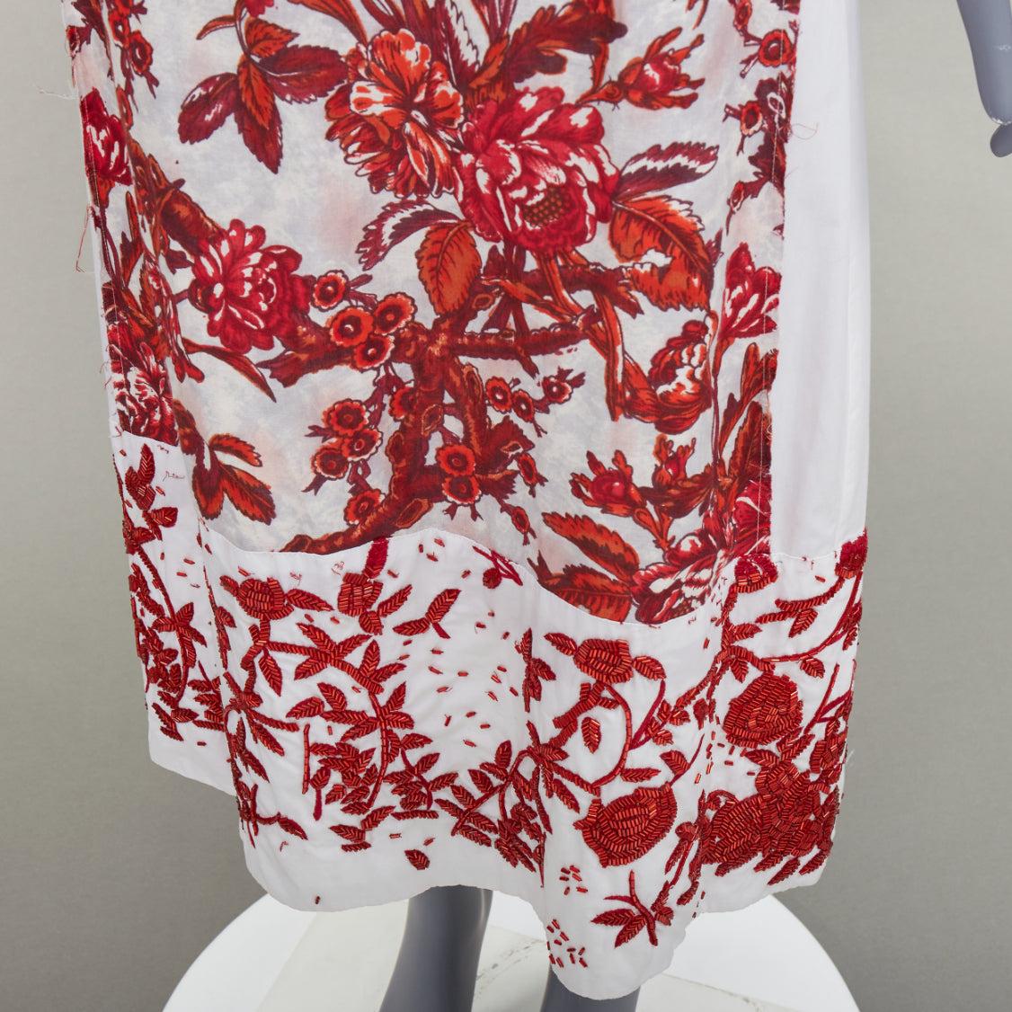 DRIES VAN NOTEN Vintage linen red floral beaded print midi tent dress FR38 M For Sale 2