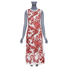 DRIES VAN NOTEN Vintage linen red floral beaded print midi tent dress FR38 M