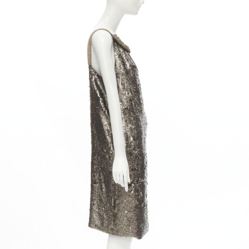 DRIES VAN NOTEN Vintage silver beaded braid neckline silver sequins dress FR40 M In Excellent Condition In Hong Kong, NT