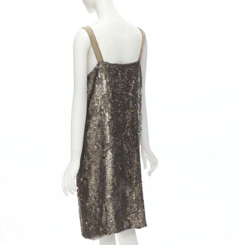DRIES VAN NOTEN Vintage silver beaded braid neckline silver sequins dress FR40 M 1