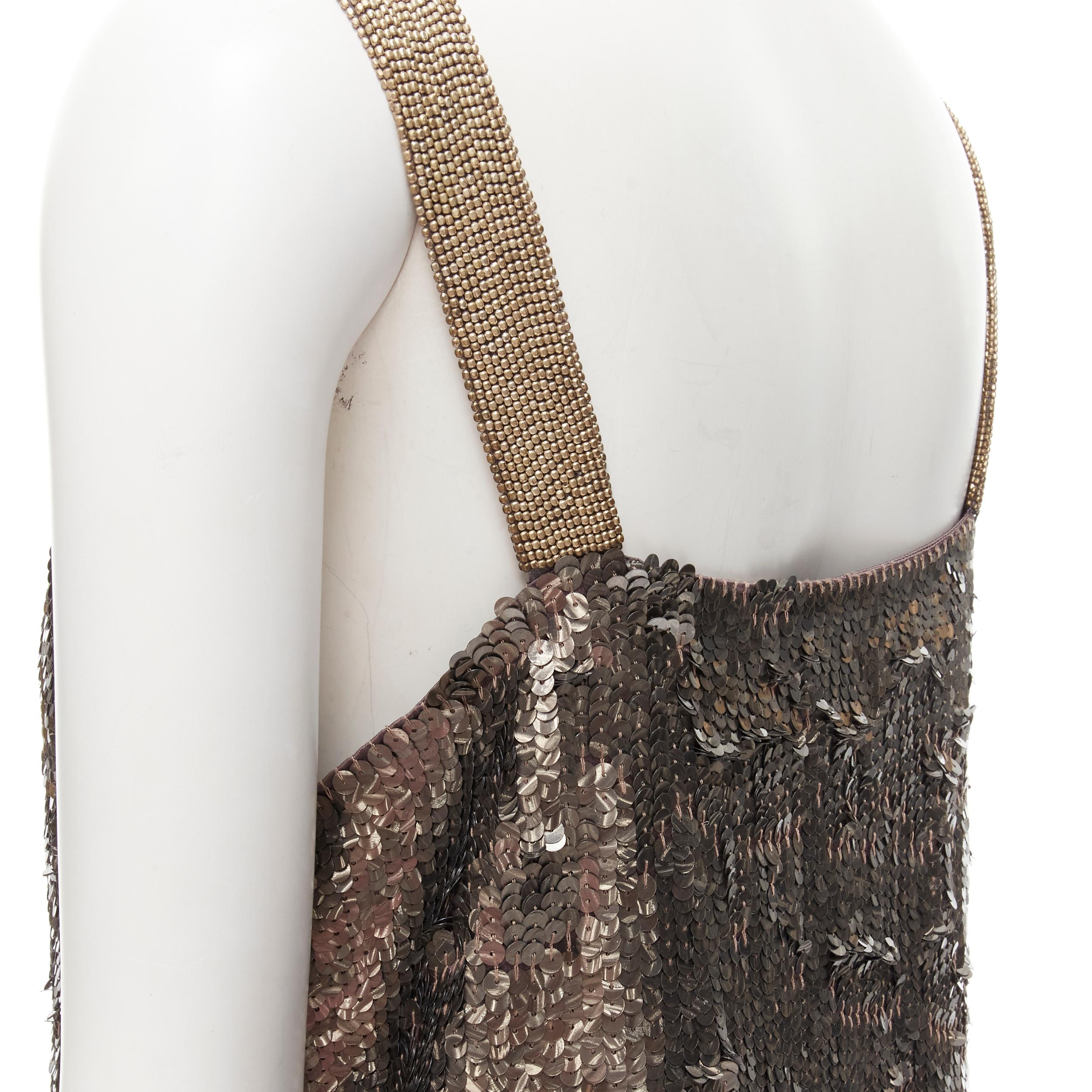DRIES VAN NOTEN Vintage silver beaded braid neckline silver sequins dress FR40 M In Excellent Condition For Sale In Hong Kong, NT