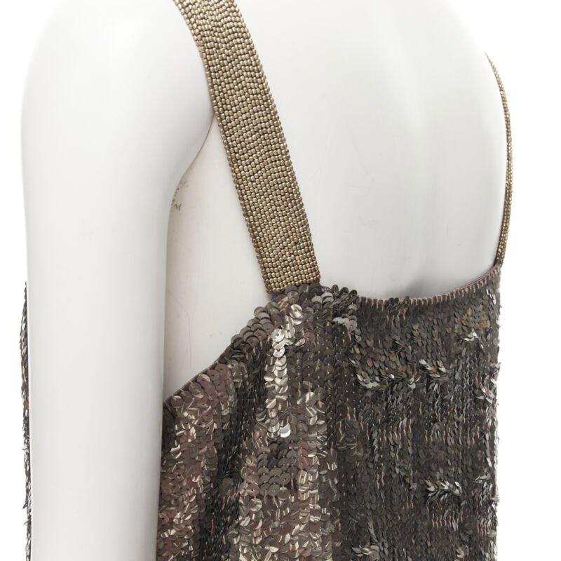 DRIES VAN NOTEN Vintage silver beaded braid neckline silver sequins dress FR40 M 2