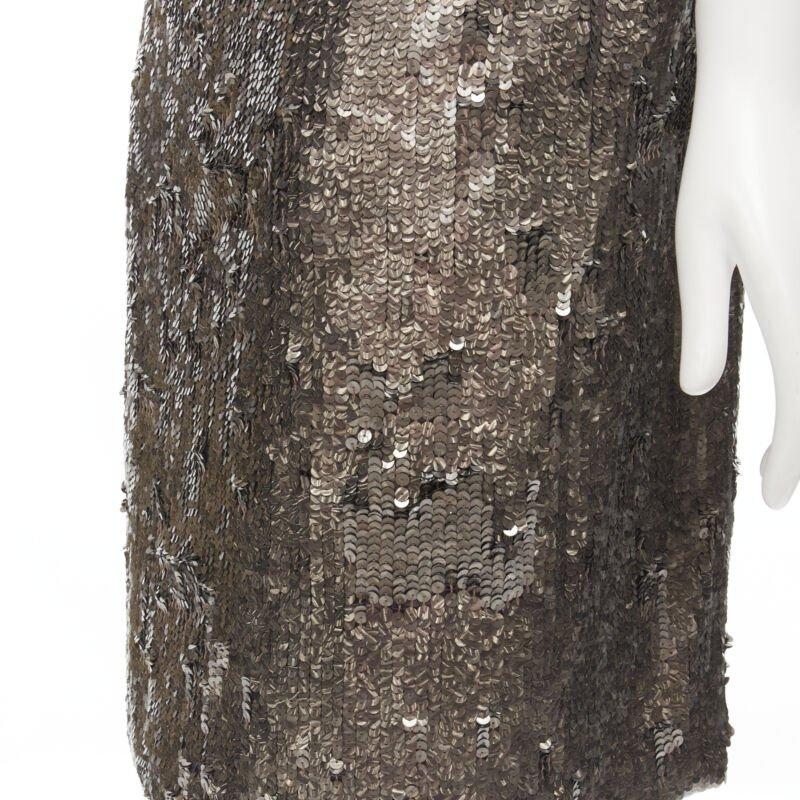 DRIES VAN NOTEN Vintage silver beaded braid neckline silver sequins dress FR40 M 3