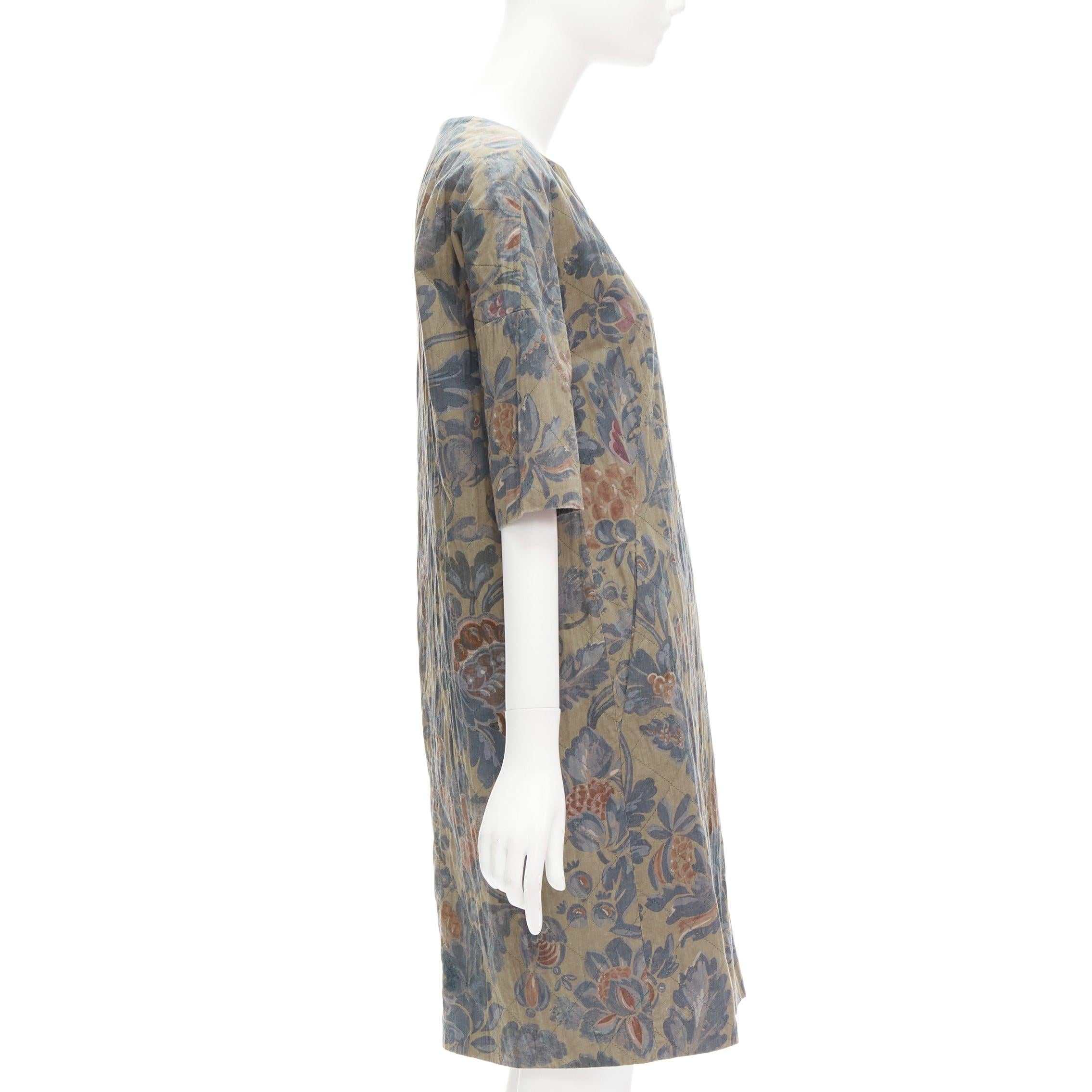 DRIES VAN NOTEN washed vintage floral diamond quilted dress IT36 XS In Excellent Condition For Sale In Hong Kong, NT
