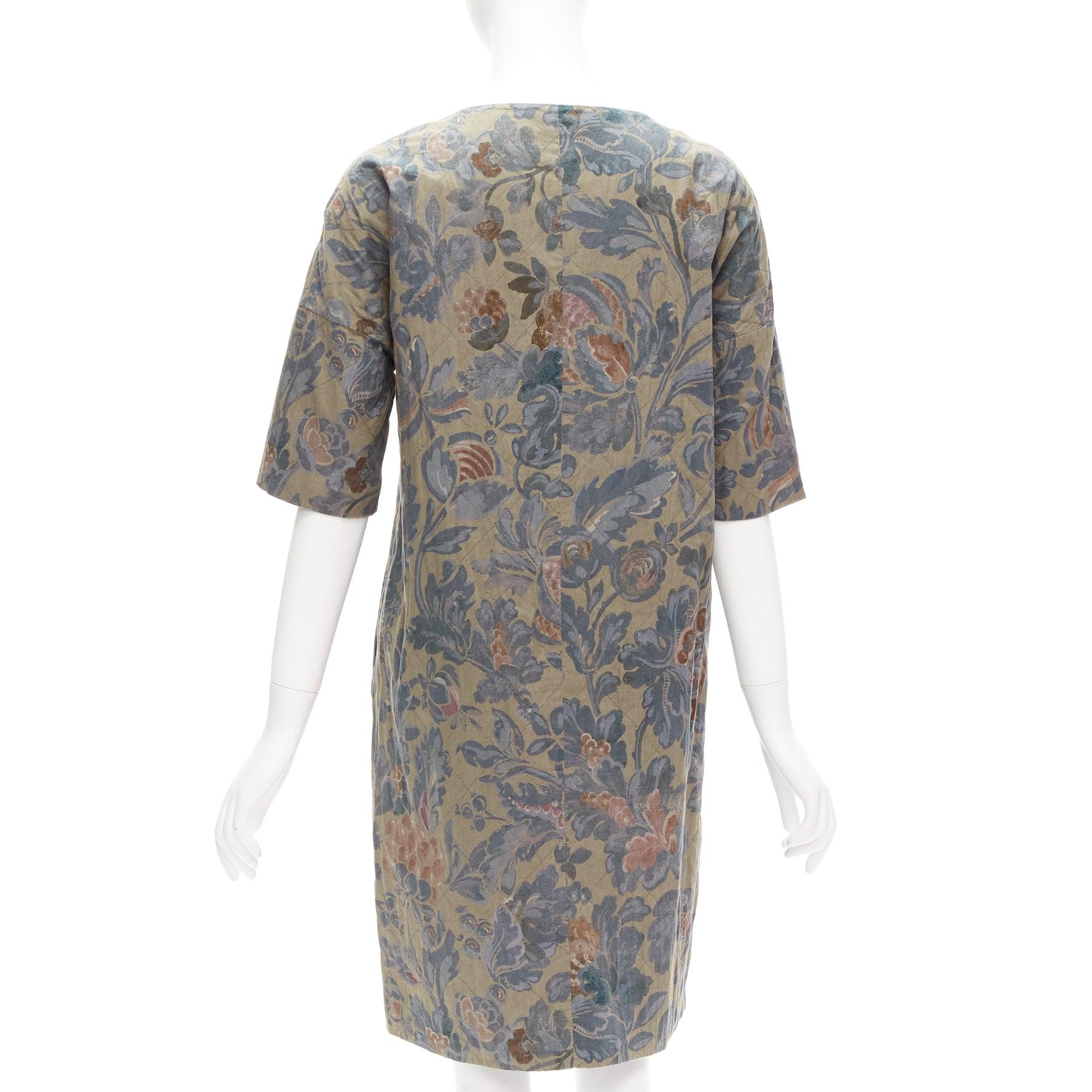 Women's DRIES VAN NOTEN washed vintage floral diamond quilted dress IT36 XS For Sale