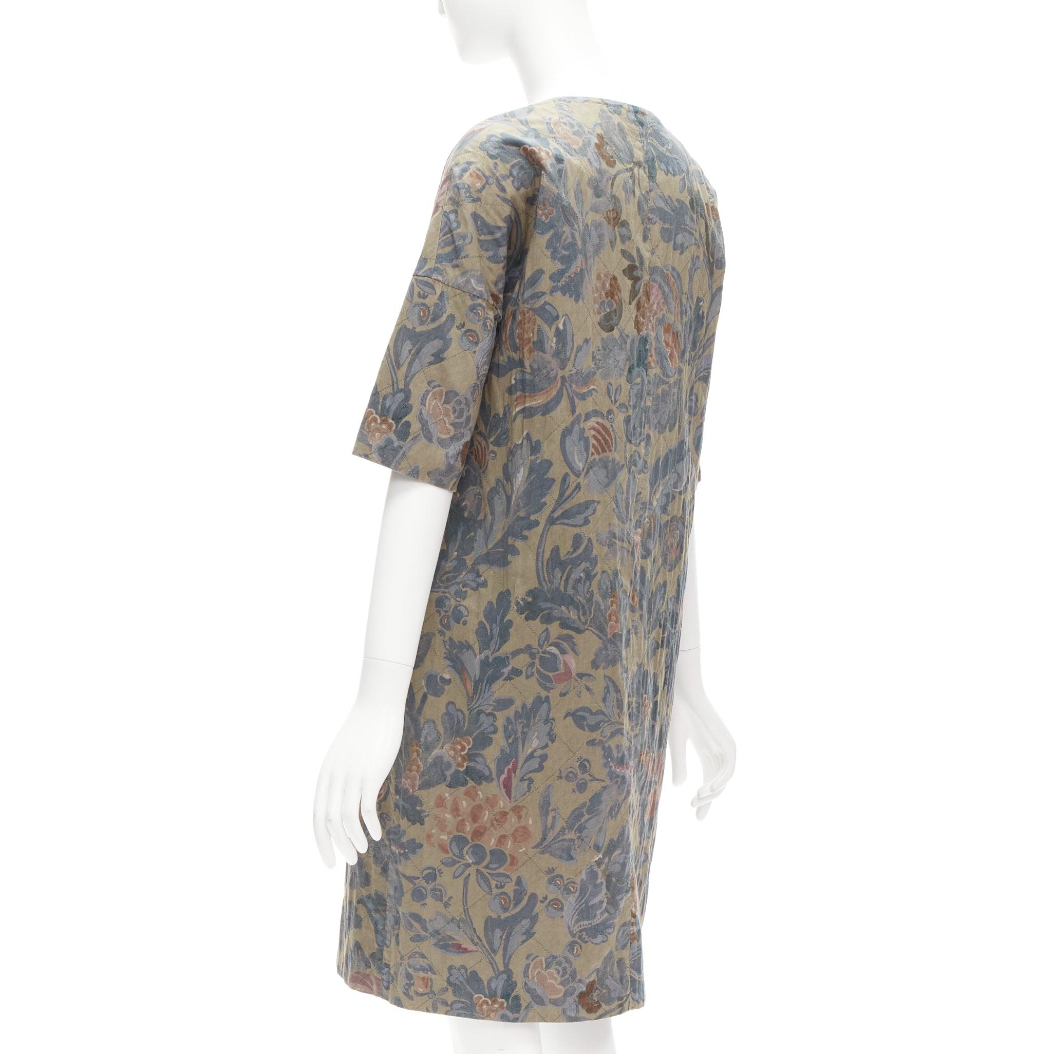 DRIES VAN NOTEN washed vintage floral diamond quilted dress IT36 XS For Sale 1