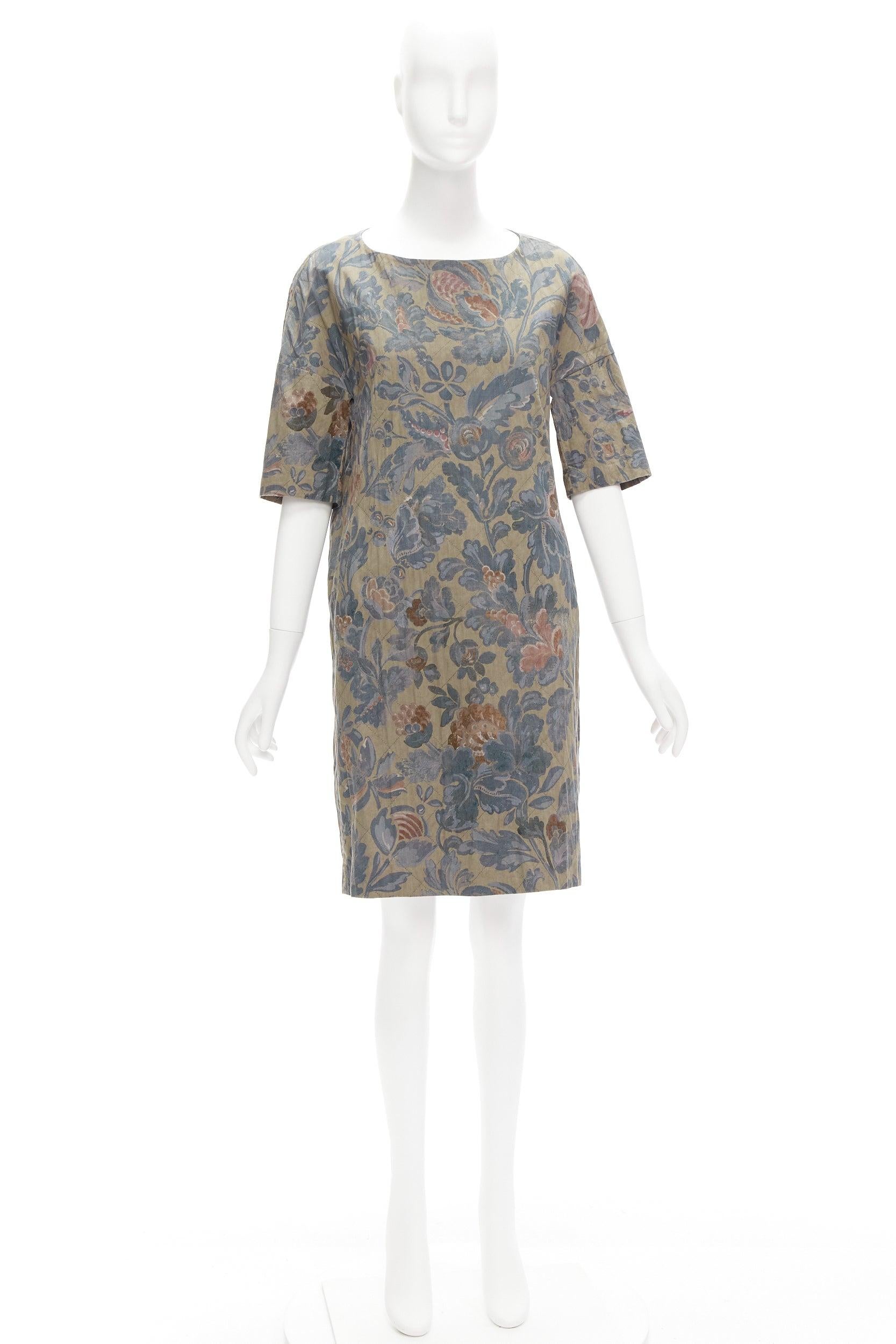 DRIES VAN NOTEN washed vintage floral diamond quilted dress IT36 XS For Sale 4