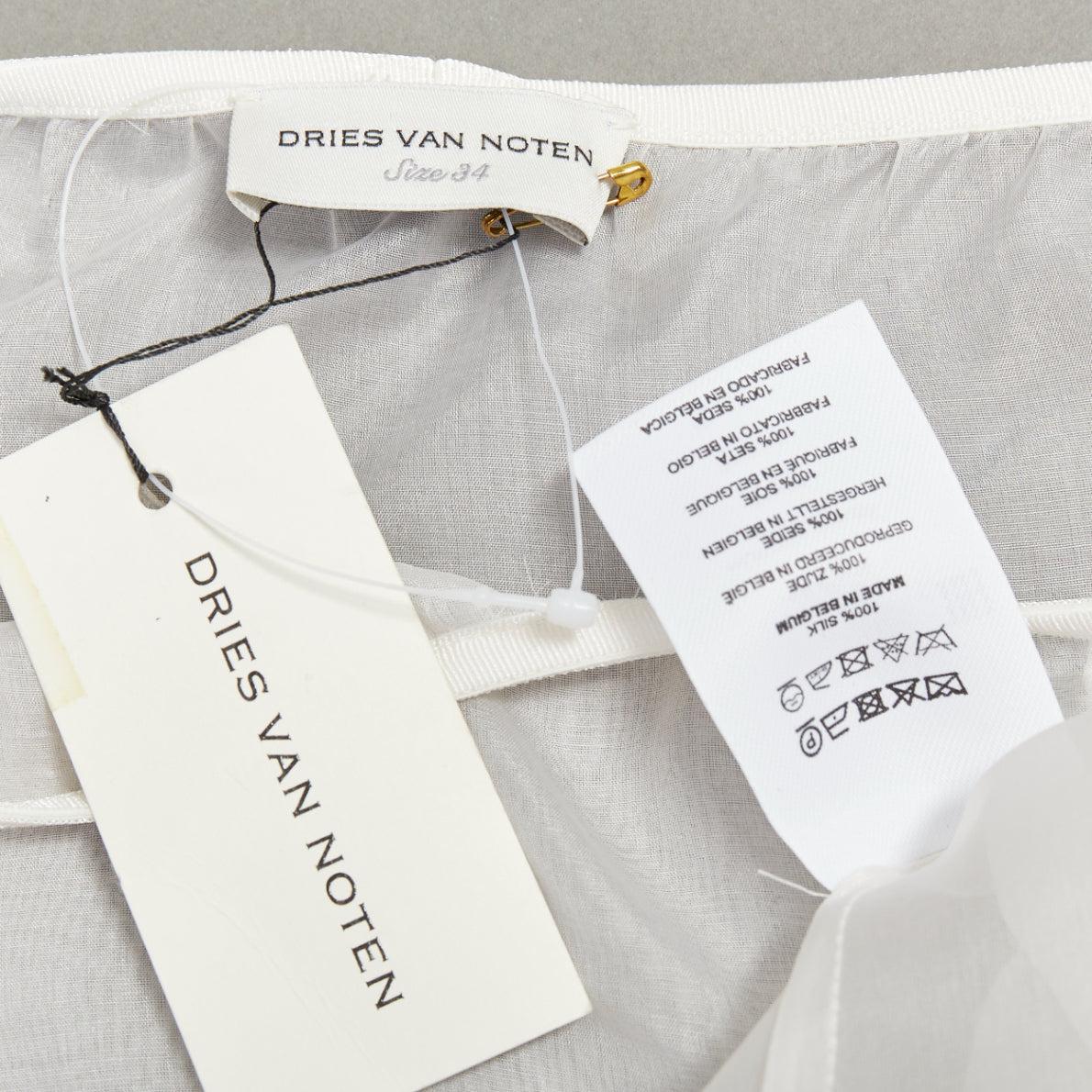 DRIES VAN NOTEN gonna al ginocchio a vita alta in 100% seta bianca FR34 XS in vendita 3