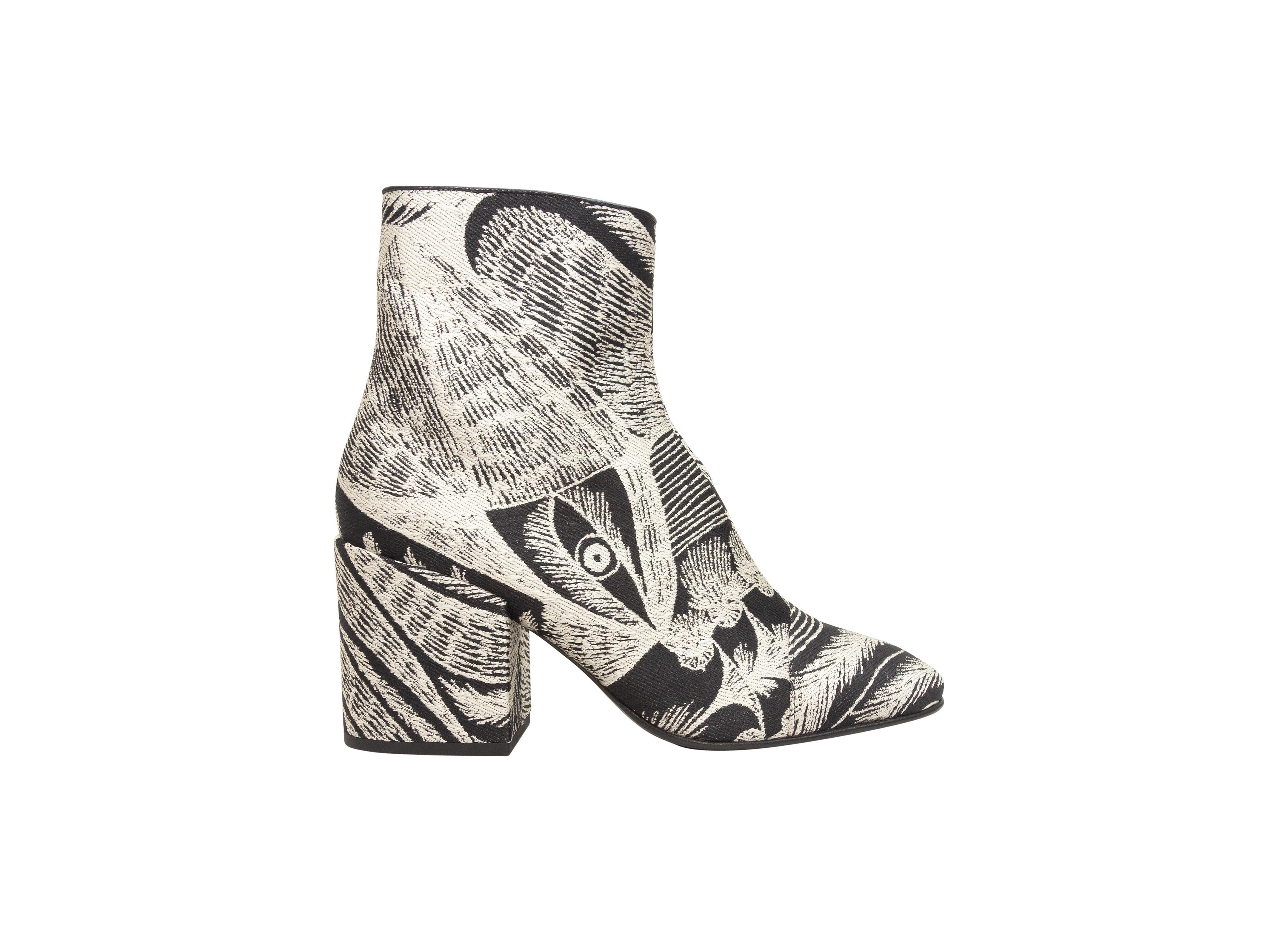 Dries Van Noten White & Black Jacquard Ankle Boots In Good Condition In New York, NY