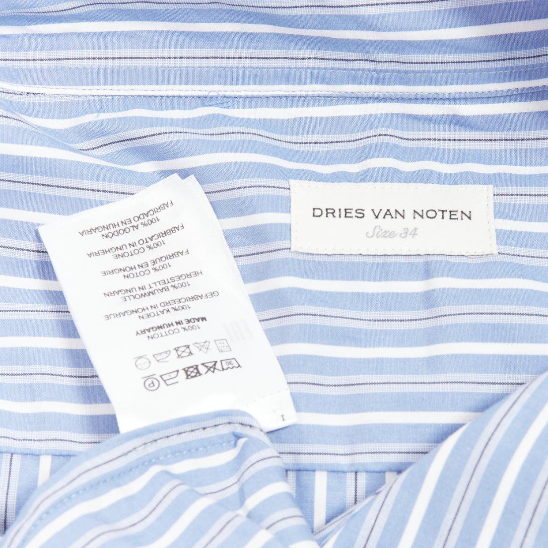 DRIES VAN NOTEN Hemdkleid aus weißer und blauer Baumwolle mit Fischnetzmuster FR34 XS im Angebot 3