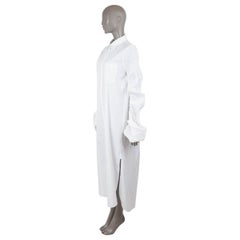 DRIES VAN NOTEN white cotton 2022 SMOCKED SLEEVE POPLIN MAXI SHIRT Dress S