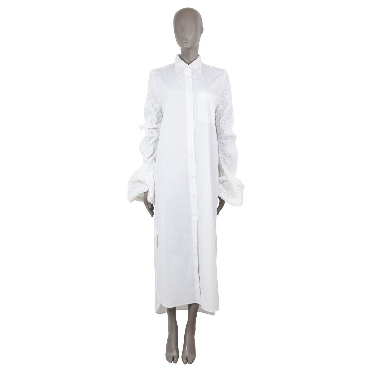 DRIES VAN NOTEN white cotton 2022 SMOCKED SLEEVE POPLIN MAXI SHIRT Dress S For Sale