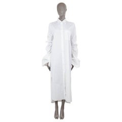 DRIES VAN NOTEN white cotton 2022 SMOCKED SLEEVE POPLIN MAXI SHIRT Dress S