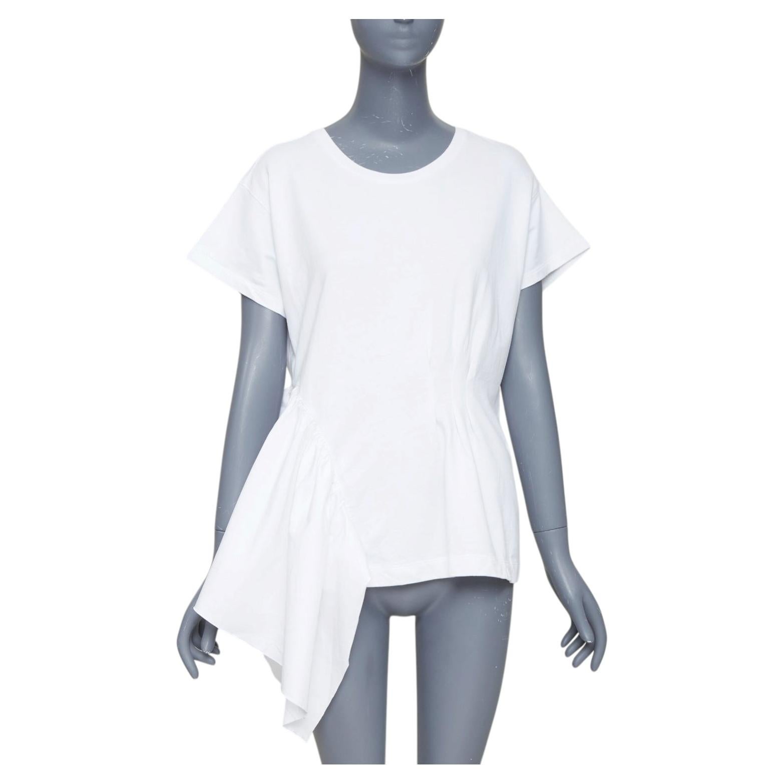 DRIES VAN NOTEN white cotton asymmetric ruffle peplum hem tshirt M